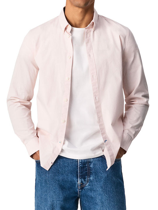 Pepe Jeans Ανδρικό Πουκάμισο με Στενή Γραμμή Μακρυμάνικo Ροζ