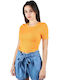 Only Damen Sommer Crop Top Kurzarm Flame Orange