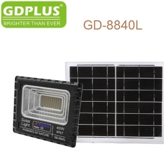 GDPLUS Στεγανός Ηλιακός Προβολέας LED 40W Ψυχρό Λευκό 6000K με Τηλεχειριστήριο IP67