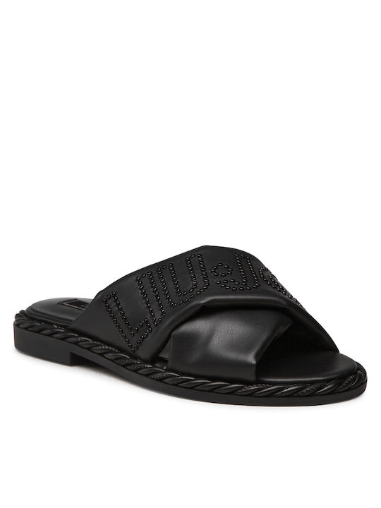 Liu Jo Pepita Leder Damen Flache Sandalen in Schwarz Farbe