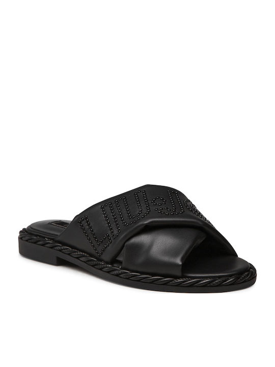 Pepita Leather Women's Flat Sandals in Black Color