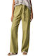 Pepe Jeans London Damen Leinen Palazzo-Hose mit Gummizug Khaki