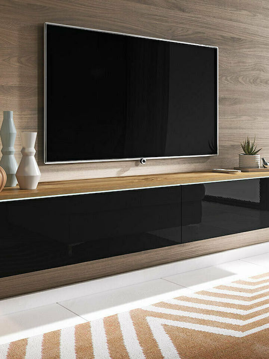 Шкаф за телевизор Дървен Dalia Plus с LED Осветление Natural / Black Д180xШ33xВ30см