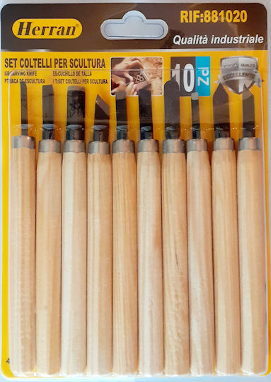 Herran Set Straight / Skewed / Pointed / Type V Chisels with Wooden Handle 10pcs