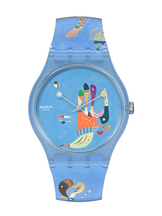 Swatch Blue Sky By Vassily Kandinsky Ανδρικό Ρολόι 41mm Μπαταρίας με Μπλε Καουτσούκ Λουράκι