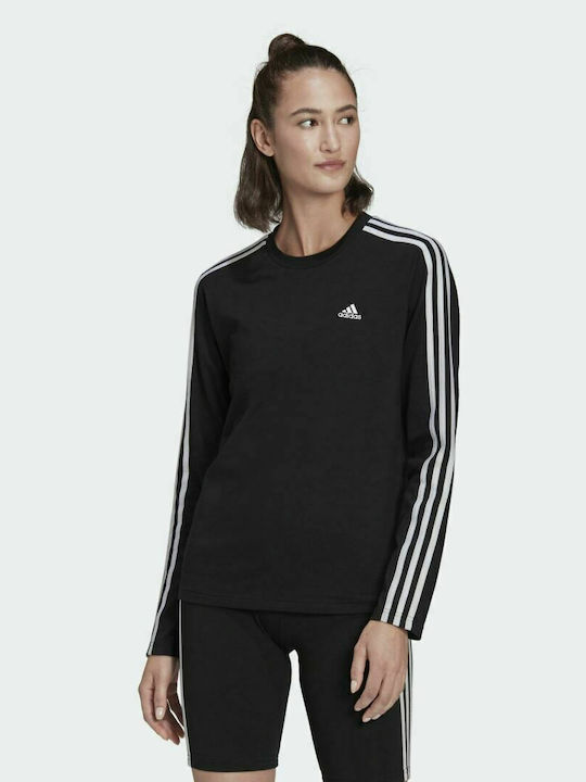Adidas Essentials 3 Stripes Μακρυμάνικη Γυναικεία Αθλητική Μπλούζα Μαύρη