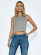 Noisy May Women's Summer Crop Top Cotton Sleeveless with Tie Neck Gray