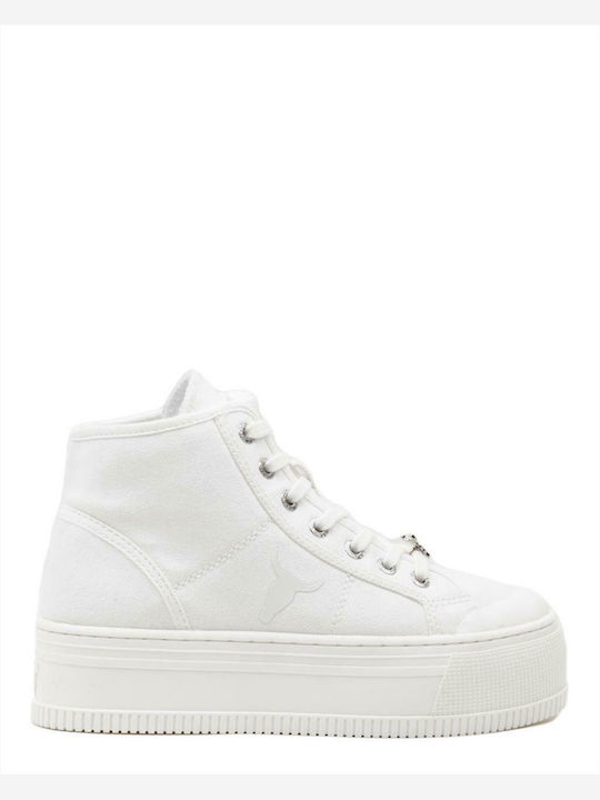 Distance Damen Flatforms Stiefel Weiß