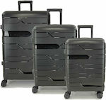 Playbags PP332 Travel Suitcases Hard Black Maximum Height 75cm with 4 Wheels Set of 3pcs pp332-set3