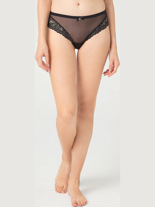 Γυναικείο String με Δαντέλα Μαύρο