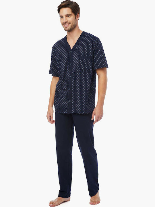 Minerva Men's Summer Pajamas Set Blue Diamond
