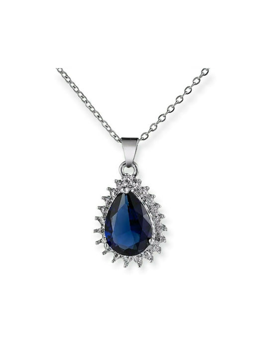 Tropfenförmige Choker-Halskette mit blauem Zirkon Silber Perle Stein Silber Stahl Halskette