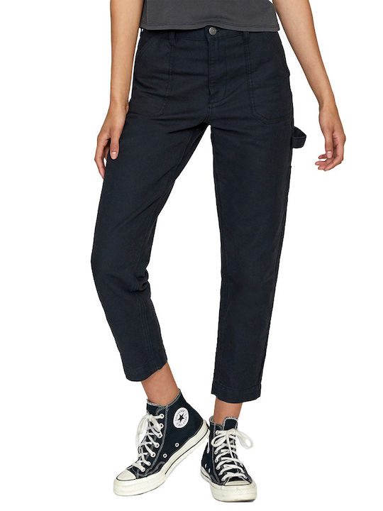 Recession Women's High-waisted Fabric Capri Trousers Black