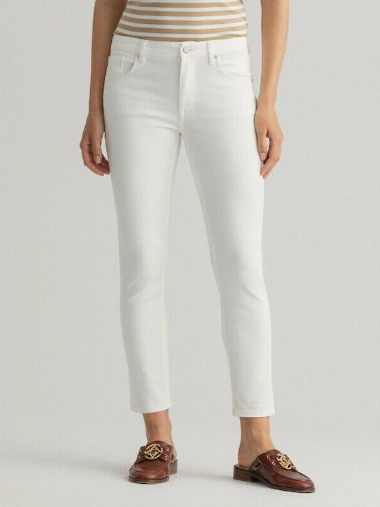 Gant Farla Γυναικείο Ψηλόμεσο Υφασμάτινο Παντελόνι σε Slim Εφαρμογή Λευκό