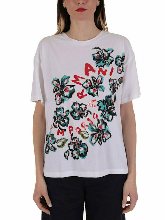Emporio Armani Damen T-shirt Blumen Weiß