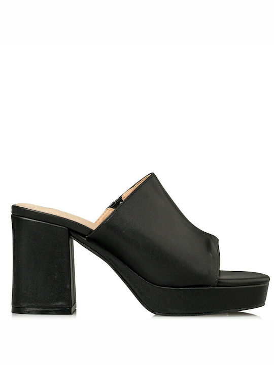 Envie Shoes Mules με Χοντρό Ψηλό Τακούνι σε Μαύρο Χρώμα