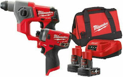 Milwaukee Μ12™ CHFID-402B Powerpack Set Schlagschraubendreher & Hammer 10.8V mit 2 Batterien 4Ah