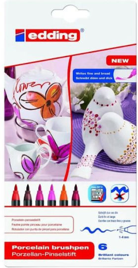 Edding Porcelain Brushpen Warm Σετ Μαρκαδόροι για Πορσελάνη 1-4mm 6τμχ