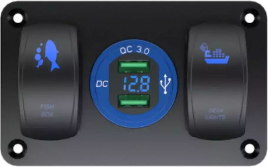 Kewig SP5 Boat Switch with Panels Panel with 2 Waterproof Switches, Voltmeter, and 2 USB