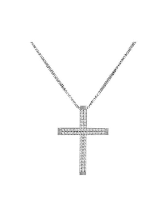 Baptismal Crosses with Chain Women's 14K White Gold Cross with cubic zirconia with chain 041790C 041790C Women's Gold 14 Karat