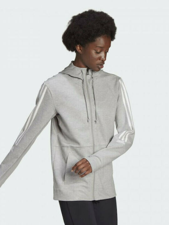 Adidas Aeroready Made For Training Μακριά Γυναικεία Ζακέτα Φούτερ με Κουκούλα Medium Grey Heather