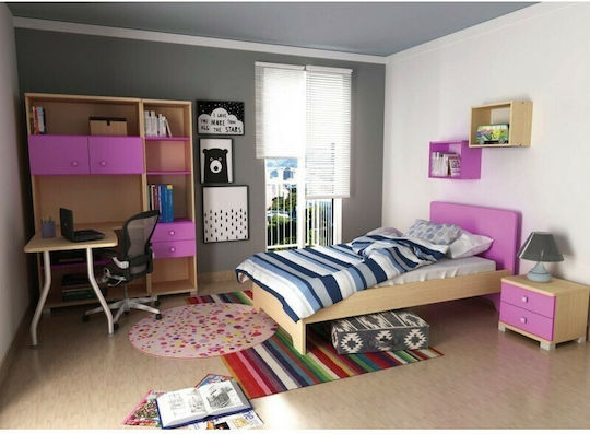 Σετ Παιδικού Δωματίου Ecolla Rosa Natürlich 5Stück mit Bett für Matratze 90x190cm