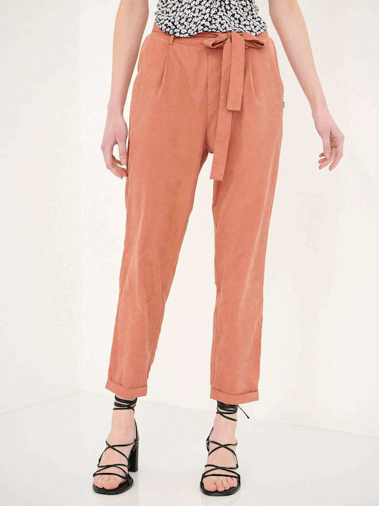 Funky Buddha Women's High-waisted Fabric Capri Trousers with