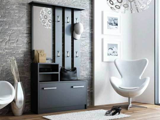 Kolom Eingangsmöbel mit Spiegel / Garderobe & Schuhschrank Black 85x24x180cm
