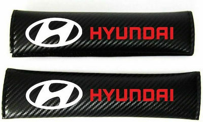 Set of 2pcs Car Seat Belt Pads Black Carbon Hyundai White