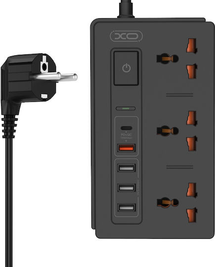 XO XO Πολύπριζο 3 Θέσεων με 4 USB-A, Διακόπτη και Καλώδιο 1.8m Αγγλίας (Type G)