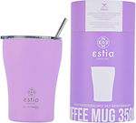 Estia Coffee Mug Save The Aegean Glass Thermos Stainless Steel BPA Free Lavender Purple 350ml with Straw