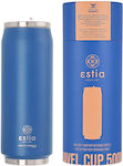 Estia Travel Cup Save the Aegean Sticlă Termos Oțel inoxidabil Fără BPA albastru denim 500ml cu Paie