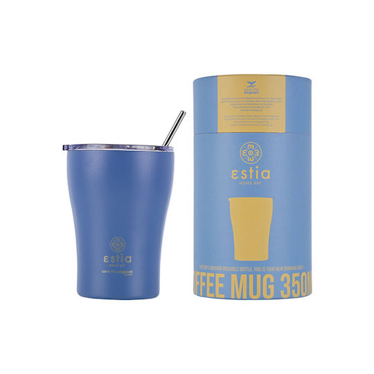 Estia Coffee Mug Save The Aegean Ανακυκλώσιμο Ποτήρι Θερμός Ανοξείδωτο BPA Free 350ml Denim Blue με Καλαμάκι