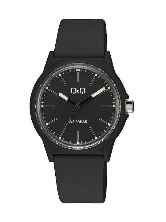 Q&Q Watch Battery with Black Rubber Strap