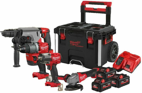 Milwaukee FPP4B2-533P Set Eckiges Rad & Bohrschrauber & Schlagschrauber & Excavator Brushless 18V mit 3 Batterien 5.5Ah und Hülle