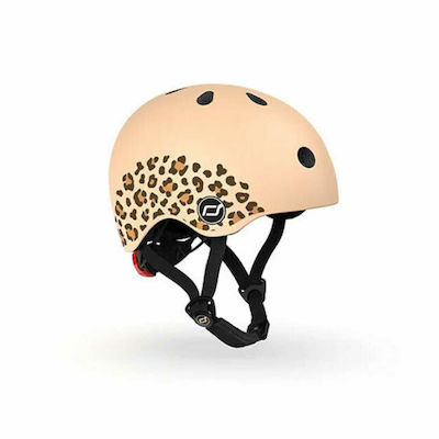 Scoot & Ride Leopard Kinderfahrrad- / Rollerhelme Scooter / Fahrrad Beige mit integrierter LED-Lampe