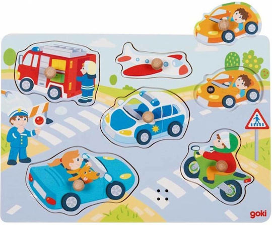 Lemnos Puzzle pentru Copii cu Îmbinări Sunete Vehiculelor 6buc Goki