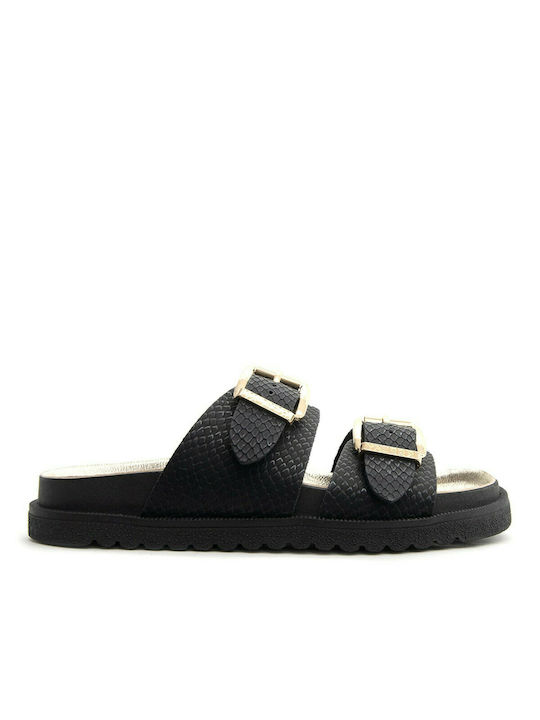 Replay Leather Women's Flat Sandals In Black Colour