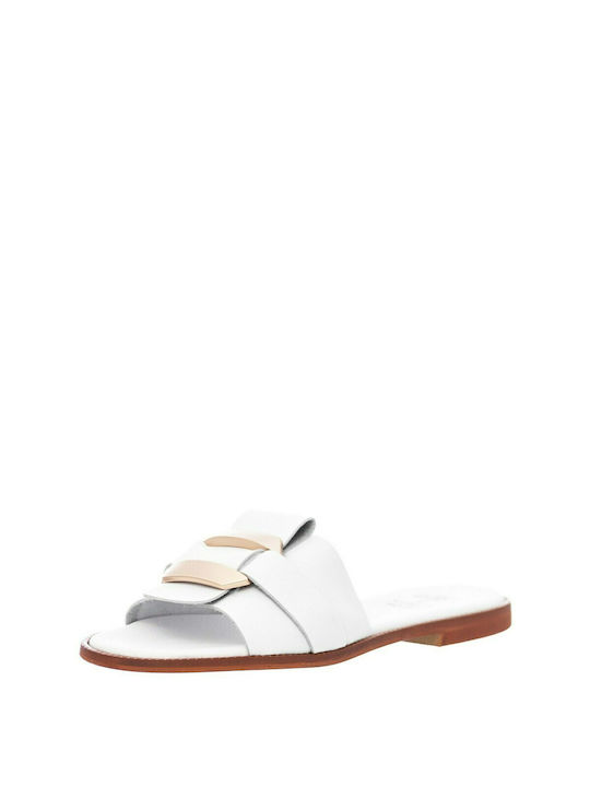 Mariella Fabiani Leather Women's Flat Sandals in White Color