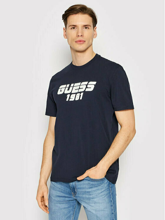 Guess T-shirt Bărbătesc cu Mânecă Scurtă Albastru marin