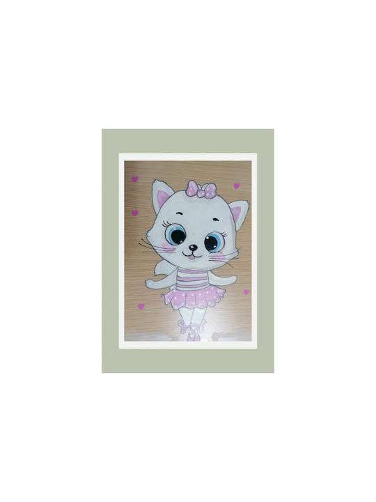 Handmade wooden frame kitty ballerina 45x30cm