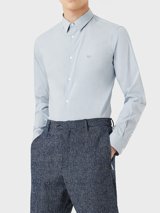 Emporio Armani Langärmlig Baumwolle Hemd Hellblau