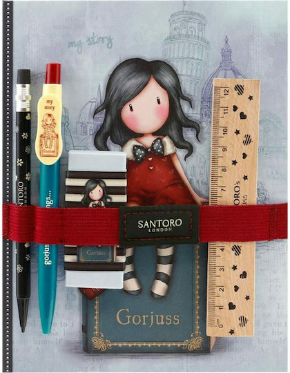 Santoro Kids Stationery Set with Pencil, Eraser, Notepad and Ruler 4pcs Gorjuss