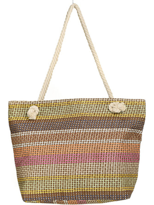 MiandMi Beach Bag Brown with Stripes