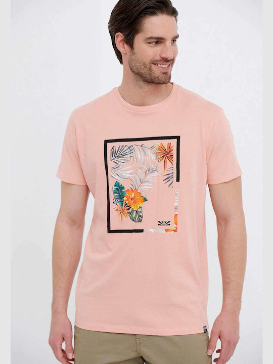Funky Buddha Ανδρικό T-shirt Coral Pink με Στάμπα