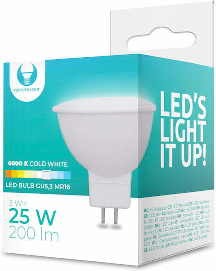 Forever Light Bulb Λάμπα LED 3W για Ντουί GU5.3 και Σχήμα MR16 Ψυχρό Λευκό 240lm