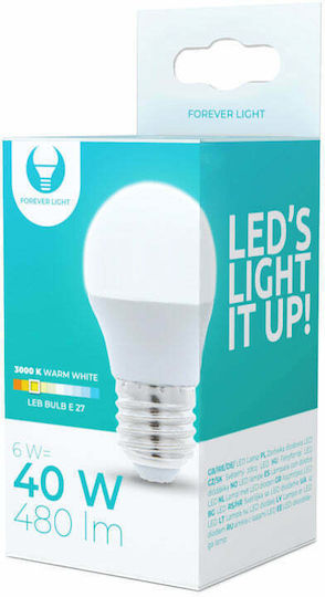 Forever Light Λάμπα LED 6W 81mm για Ντουί E27 και Σχήμα G45 Θερμό Λευκό 480lm