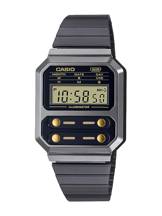 Casio Vintage Edgy Ψηφιακό Ανδρικό Ρολόι 40.7mm Χρονογράφος Μπαταρίας με Μαύρο Μεταλλικό Μπρασελέ