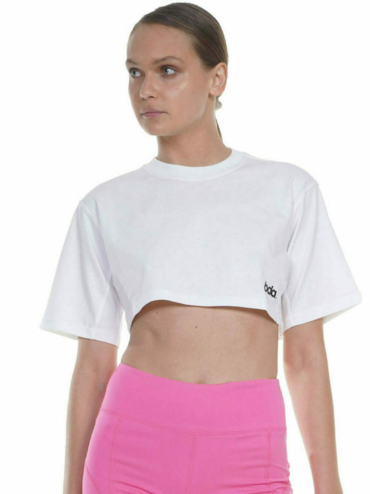 Body Action Women's Athletic Crop Top Short Sleeve White