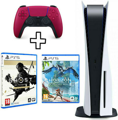 Sony PlayStation 5 Κονσόλα με DualSense Red & Ghost Of Tsushima Director's Cut & Horizon Forbidden West Λευκό